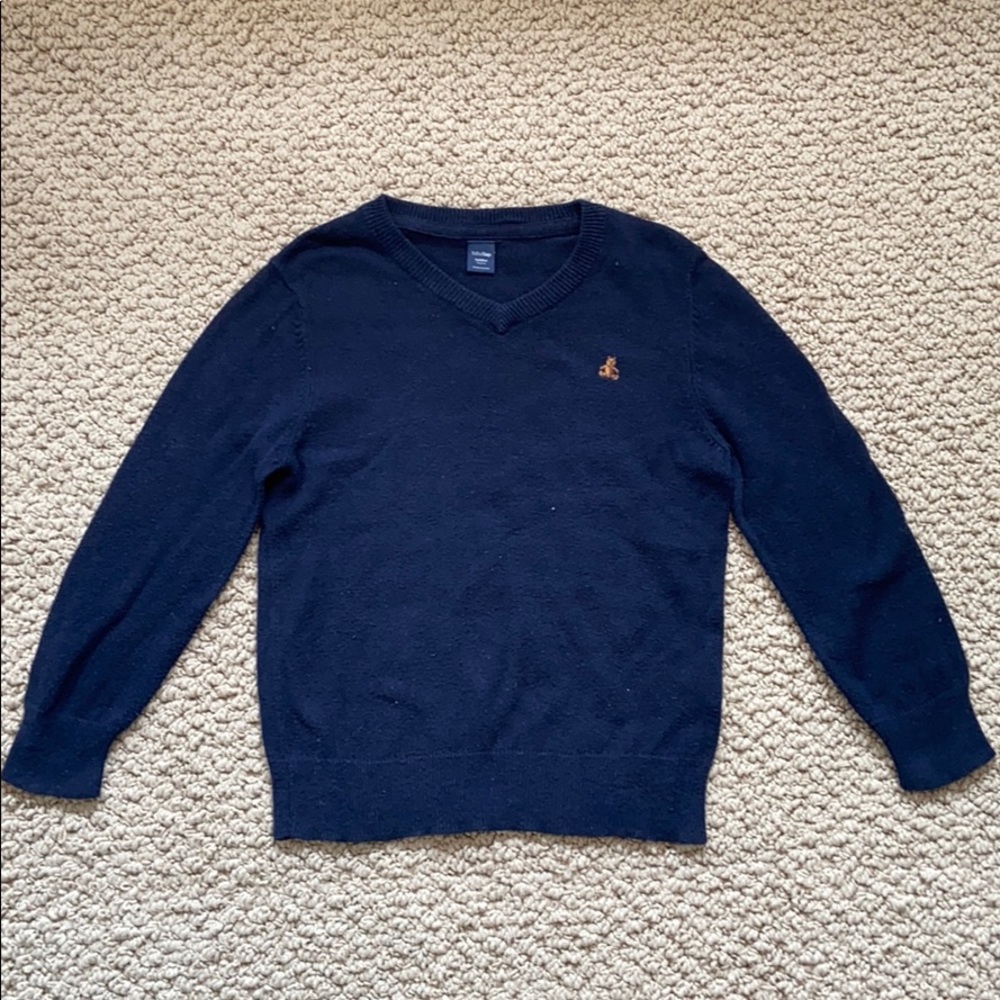 Navy Gap Brannan Bear V-neck Sweater with Patches